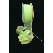 1.5 Inch Apple Green Pull Bow Ribbon With 4 Rows of Gold Stripes, 1.5 Inch x 25 Yards (Lot of 1 Spool) SALE ITEM